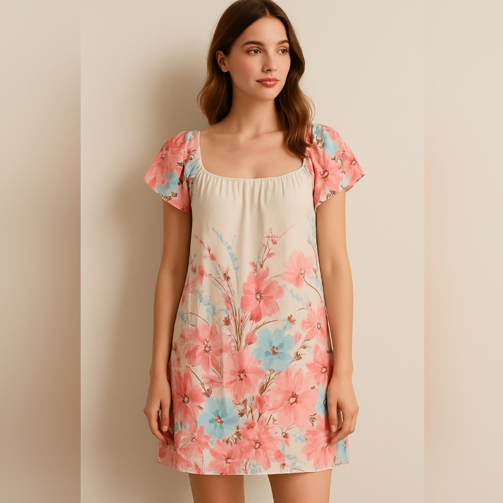 Bluebelle Cream and Pink Floral Summer Dress
